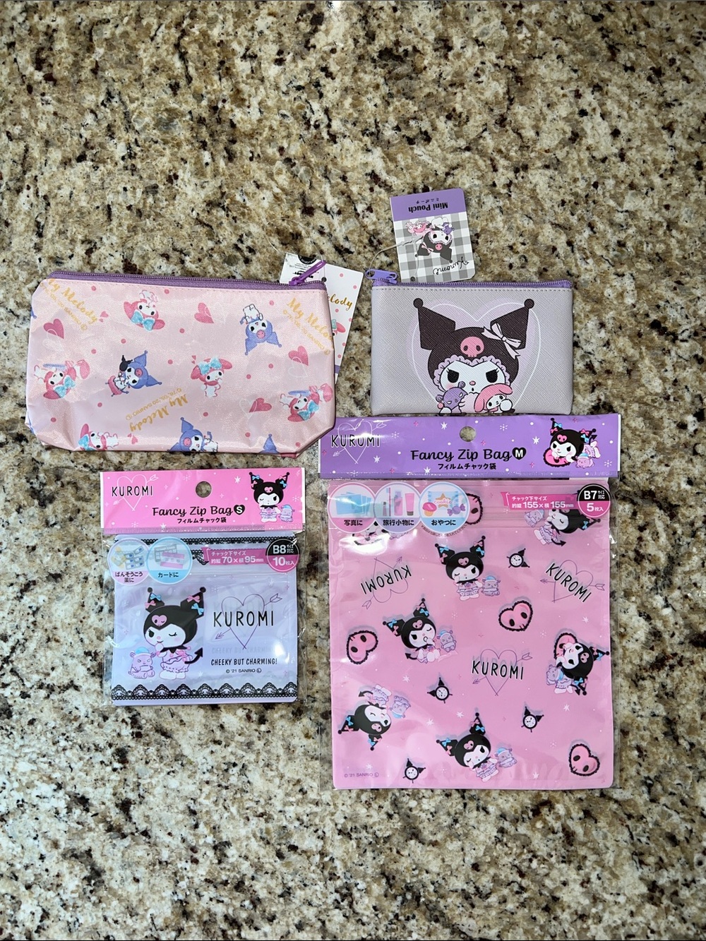 Daiso Sanrio Pink Character Zip Bag Set – Cute Travel & Storage Pouches